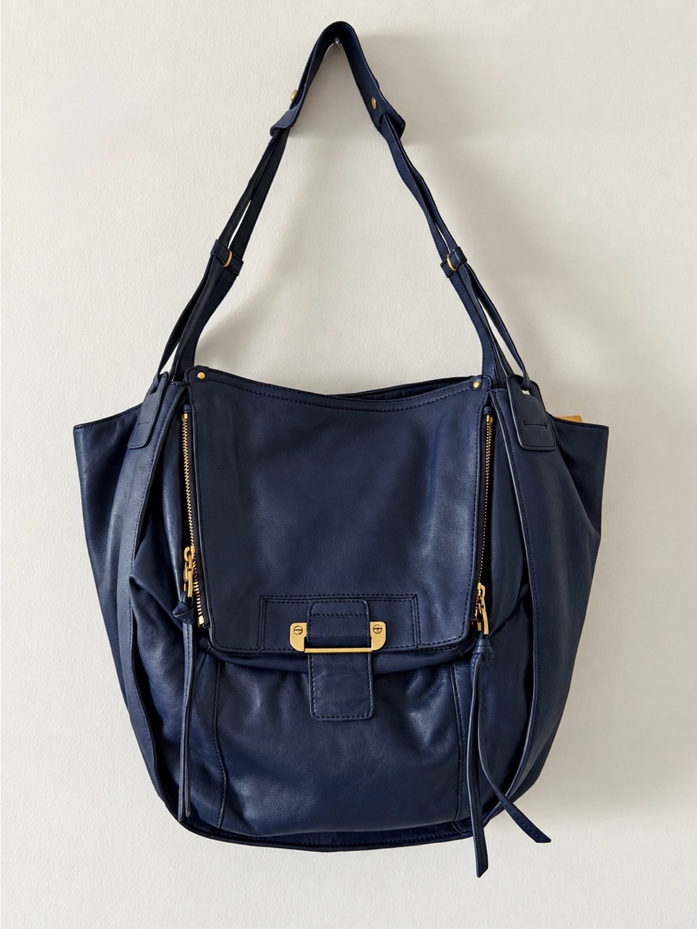 New Kooba Zoey Cobalt  Leather Shoulder Bag with Gold Hardware $498